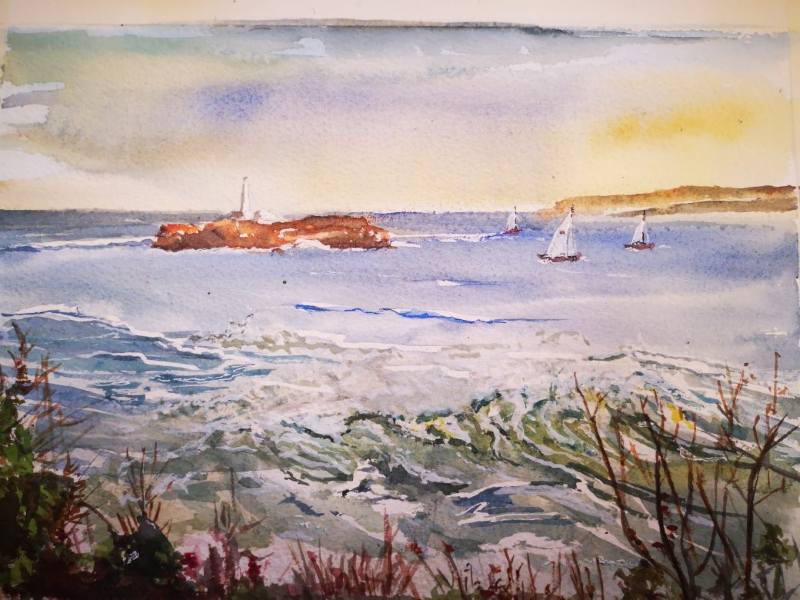 Acuarelas del faro de la isla de Mouro por Javier Albendea